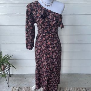 TOPSHOP floral one shoulder long sleeve floral dress | size 4